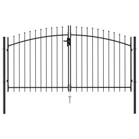 Fence Gate Double Door with Spike Top Steel 9.8'x4.9' Black