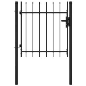 Fence Gate Single Door with Spike Top Steel 39.4"x39.4" Black