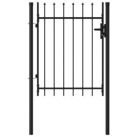 Fence Gate Single Door with Spike Top Steel 3.3'x3.9' Black