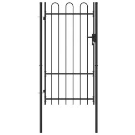 Fence Gate Single Door with Arched Top Steel 39.4"x68.9" Black