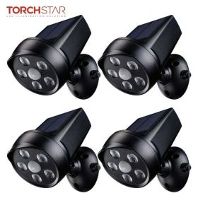 4-Pack LED Solar Motion Sensor Lights, CCTV-Like Wireless Outdoor Wall Lighting, Black