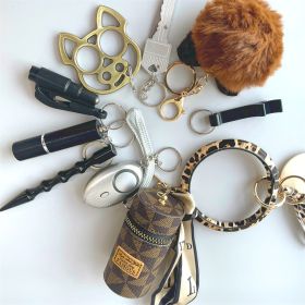 Beaded Card Bag Wool Ball Bottle Opener Finger Tiger Key Self-defense Key Buckle Set (Color: Black set)