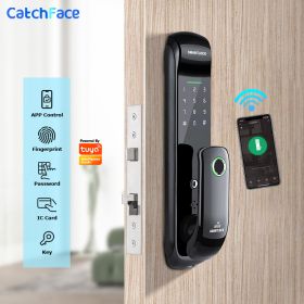 Electronic Fingerprint Biometric Frosted Panel Digital Smart Door Lock WiFi TUYA or TTLock APP Password IC Card Security (Ships From: China)