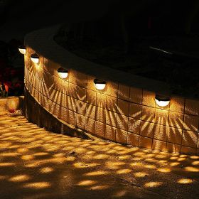 4Pcs Solar Fence Lights Outdoor Dusk To Dawn Sensor Decorative Deck Lamps IP65 Waterproof (Color: WarmLighting)