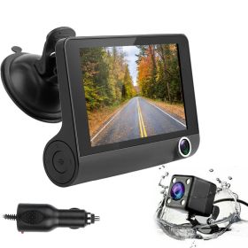 FHD 1080P Touch Screen Car DVR Dash Camera 4In 3 Lens Vehicle Driving Recorder Seamless Loop Recording (Color: Black_6m)